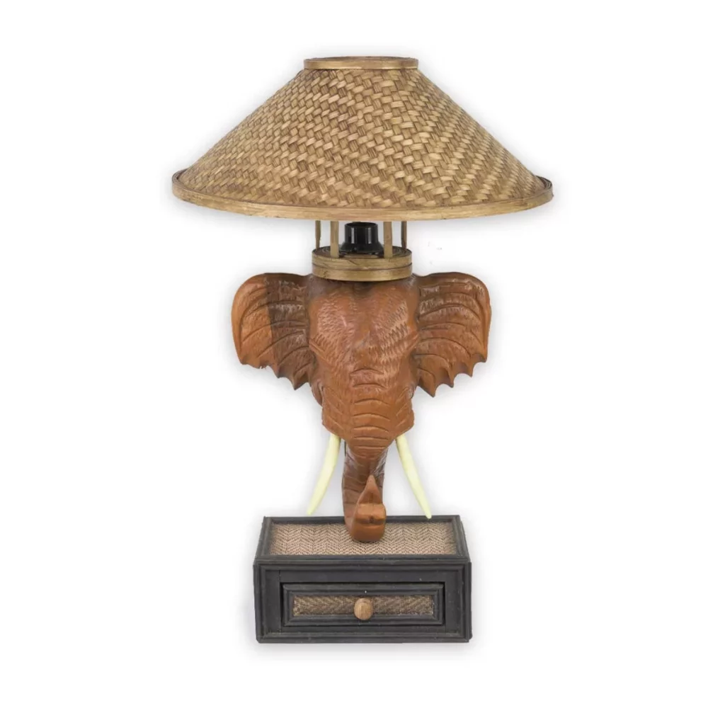 Elefantenkopf-Tischlampe – hellbraun 54cm Lampen & Kerzen Thai Deko Shop GmbH