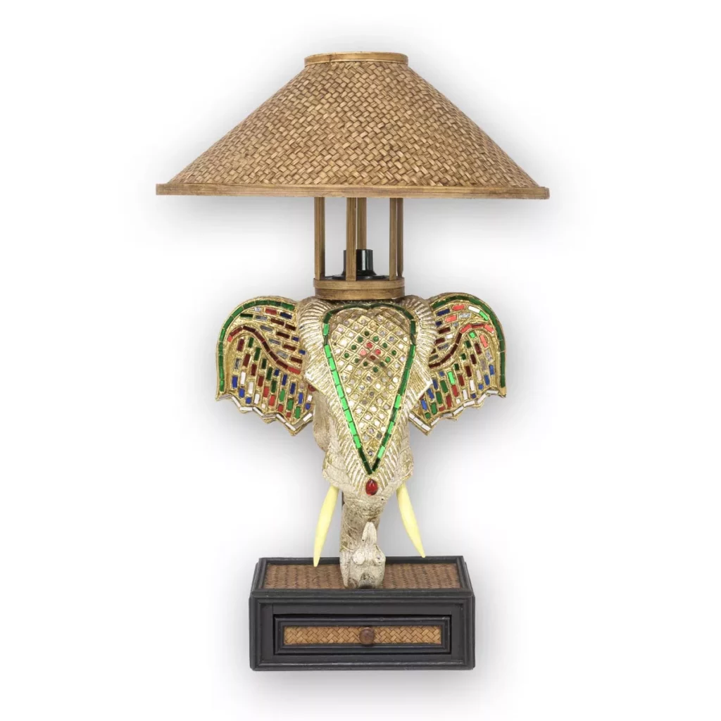Elefantenkopf-Tischlampe – weiss mosaikverziert 63cm Thai Deko Shop Thai Deko Shop GmbH