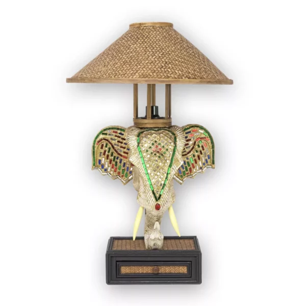 Elefantenkopf-Tischlampe – weiss mosaikverziert 63cm Elefantenkopf-Lampen Thai Deko Shop GmbH 2