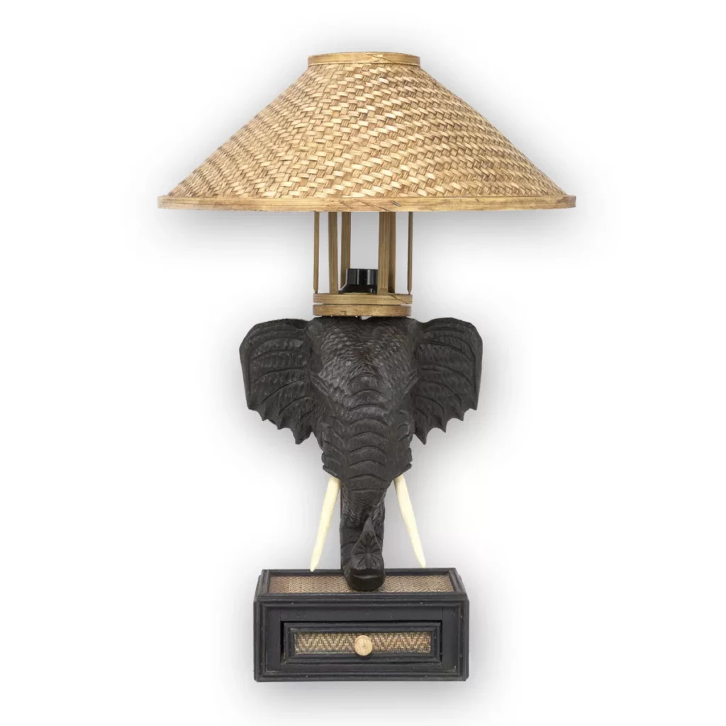 Elefantenkopf-Tischlampe – dunkelbraun 60cm Lampen & Kerzen Thai Deko Shop GmbH