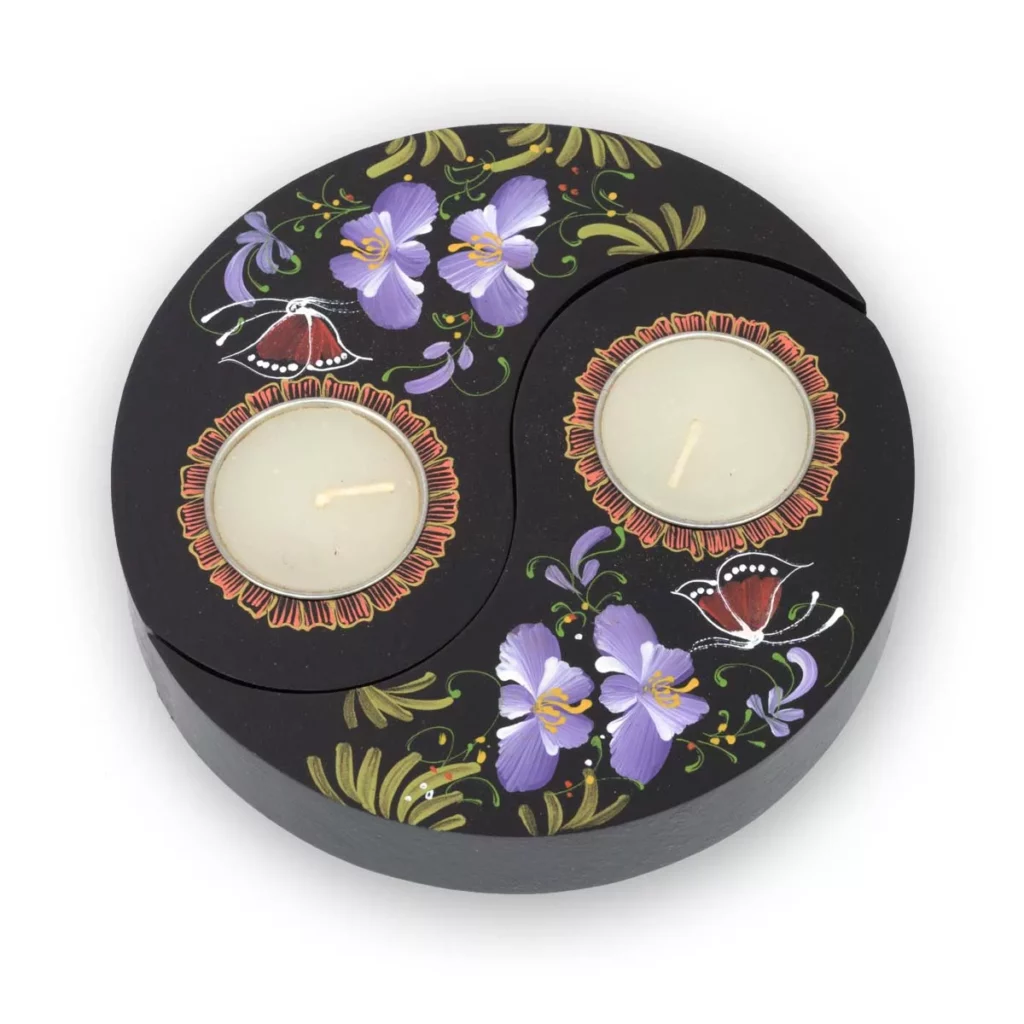 Yin Yang Teelicht – schwarz mit Blumen 1 Thai Deko Shop Thai Deko Shop GmbH