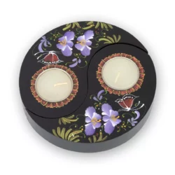 Yin Yang Teelicht – schwarz mit Blumen 1 Thai Deko Shop Thai Deko Shop GmbH