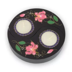Yin Yang Teelicht – schwarz mit Blumen 2 Thai Deko Shop Thai Deko Shop GmbH