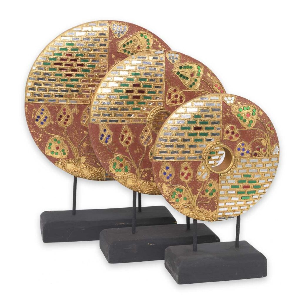 Thai Sonnenscheiben 3er Set rot-golden Mosaik Thai Deko Shop Thai Deko Shop GmbH