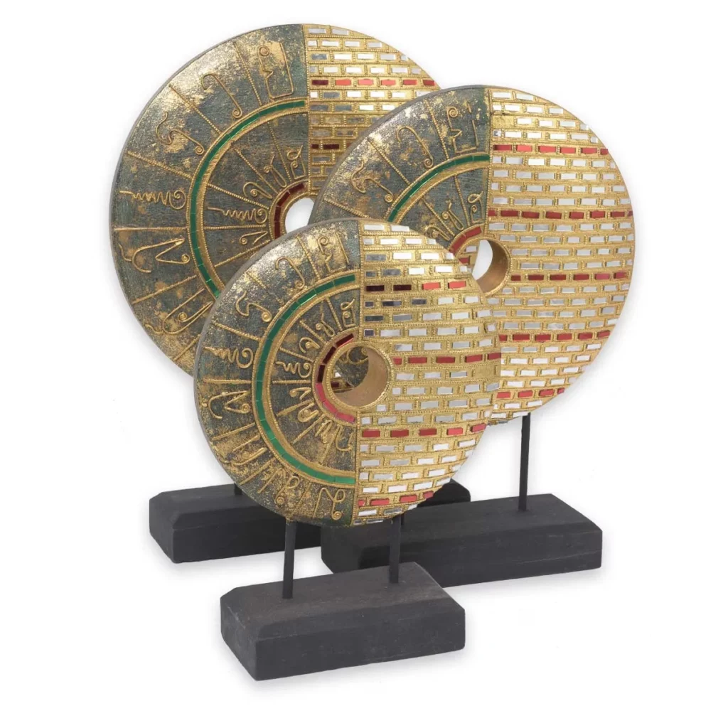 Thai Sonnenscheiben 3er Set grün-golden Mosaik Sonnenscheiben Thai Deko Shop GmbH