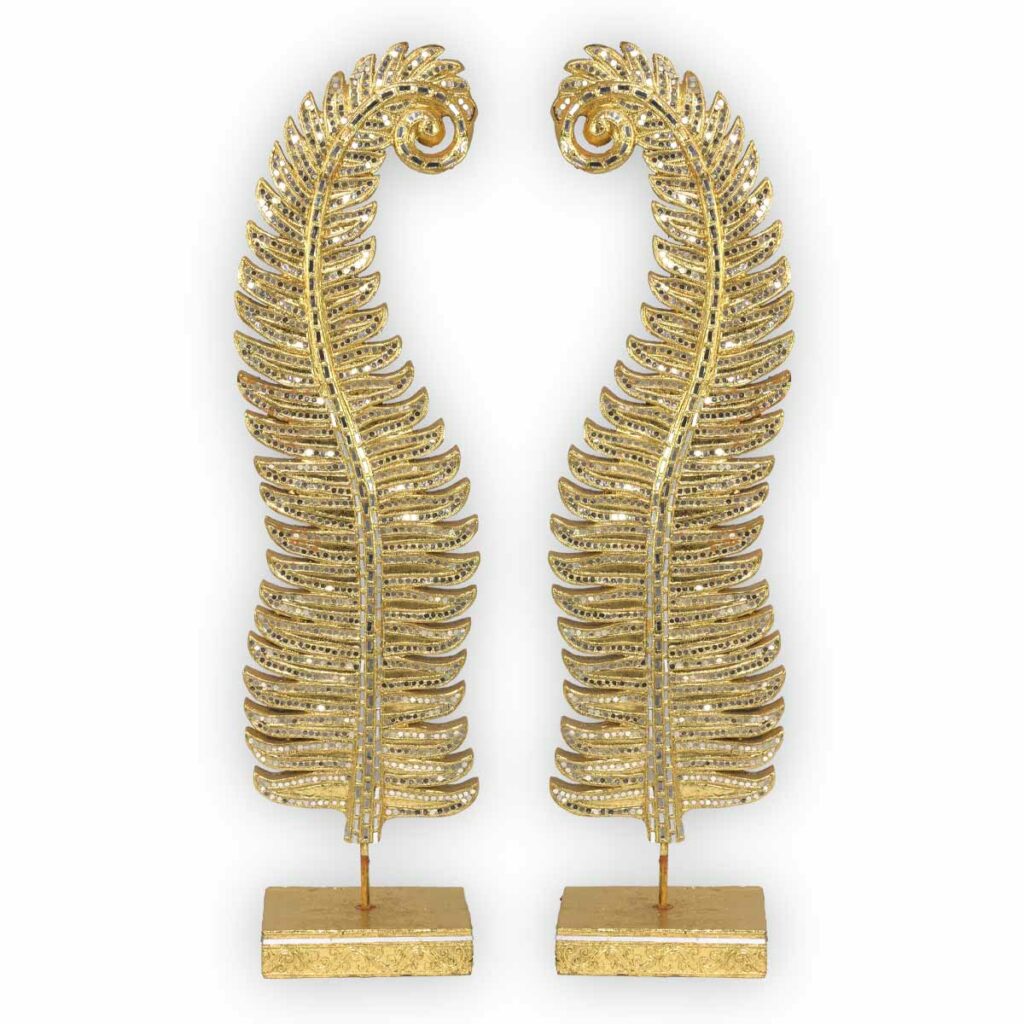 Thai Farnblatt 2er Set – golden-mosaikverziert Thai Deko Shop Thai Deko Shop GmbH