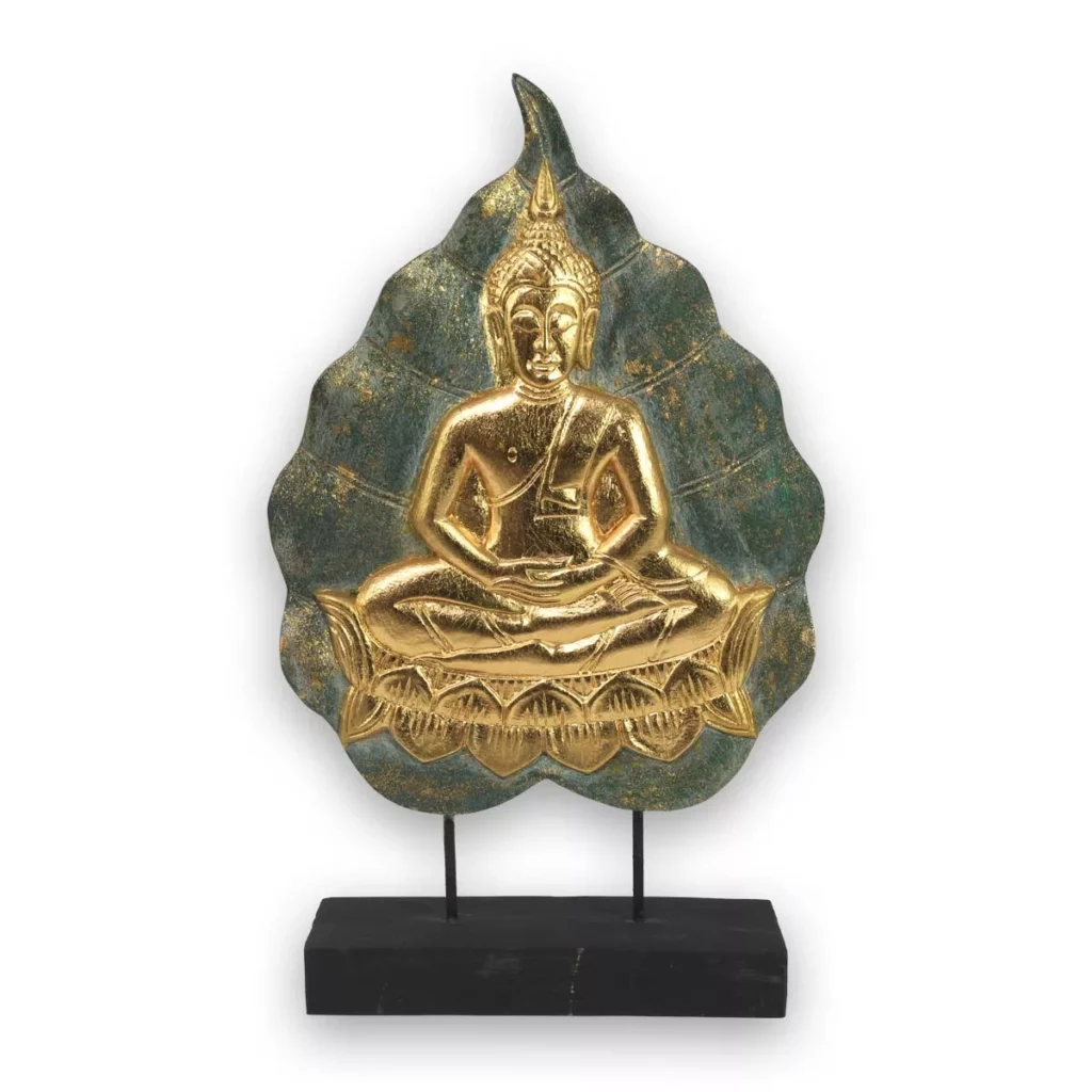 Buddha-Bodhiblatt-Aufsteller grün-golden 49cm Buddhas Thai Deko Shop GmbH