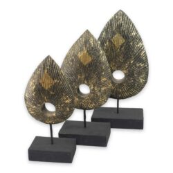 Thai Bodhi Blattskulptur Q schwarz-golden 3er Set Thai Deko Shop Thai Deko Shop GmbH