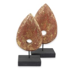 Thai Bodhi Blattskulptur rot-golden 2er Set Thai Deko Shop Thai Deko Shop GmbH