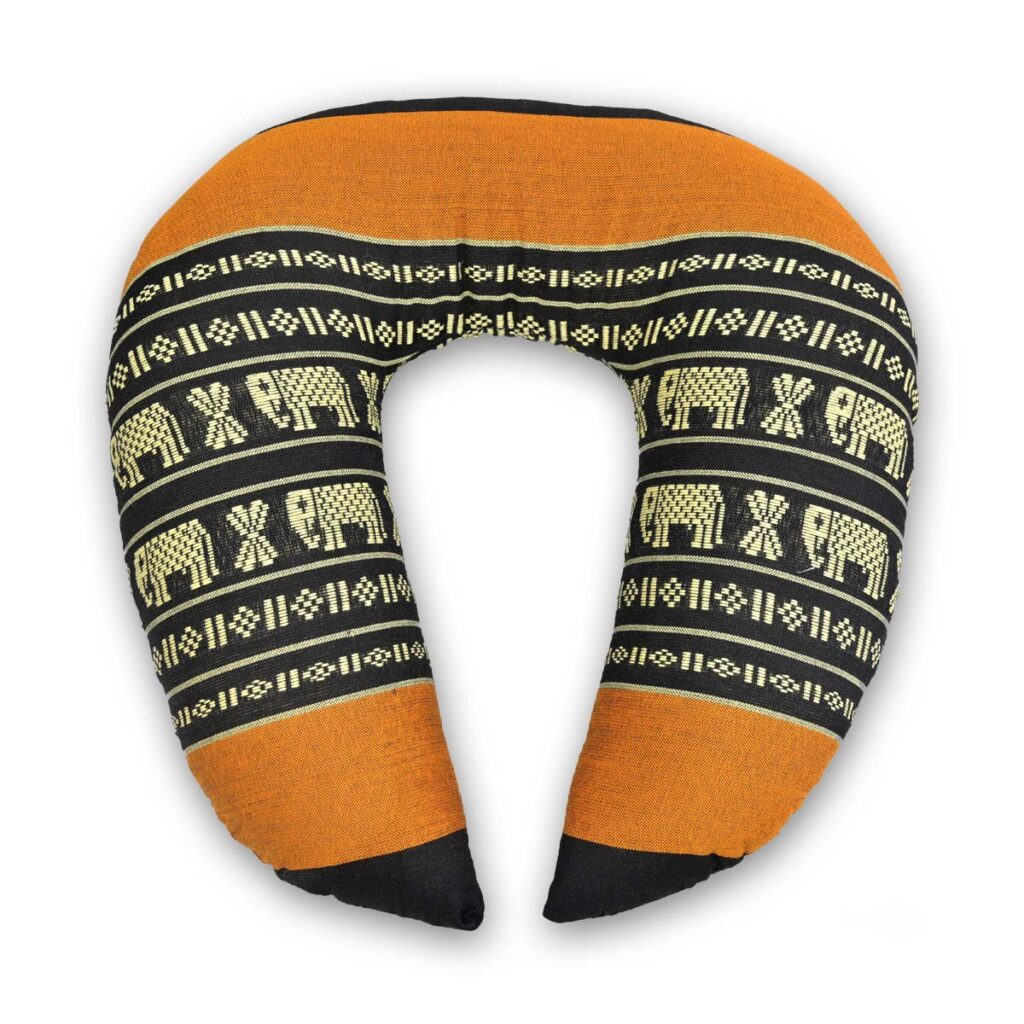 Thai Nackenhörnchen orange-schwarz mit Elefanten Thaikissen Thai Deko Shop GmbH